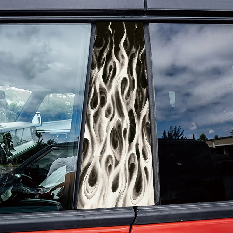 

2 pieces of automotive B-pillar film Flames Glossy material protective film