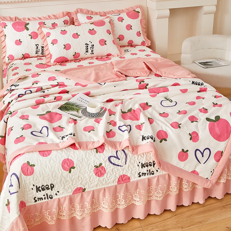 Edredón de melocotón de dibujos animados tamaño Queen, edredón con estampado de corazón de amor rosa, Ultra suave, ropa de cama de 1 pieza para decoración de habitación