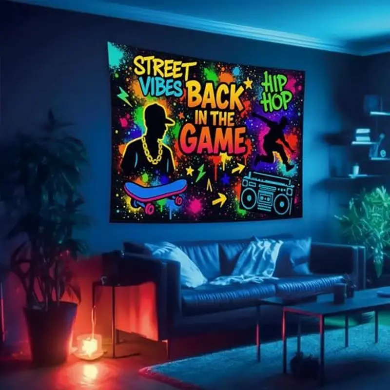 VIKAMA Hip Hop Street Style Tapestry, Neon Graffiti Wall Hanging, Urban Art Wall Decor for Dorm Game Room Bedroom Esports Decor