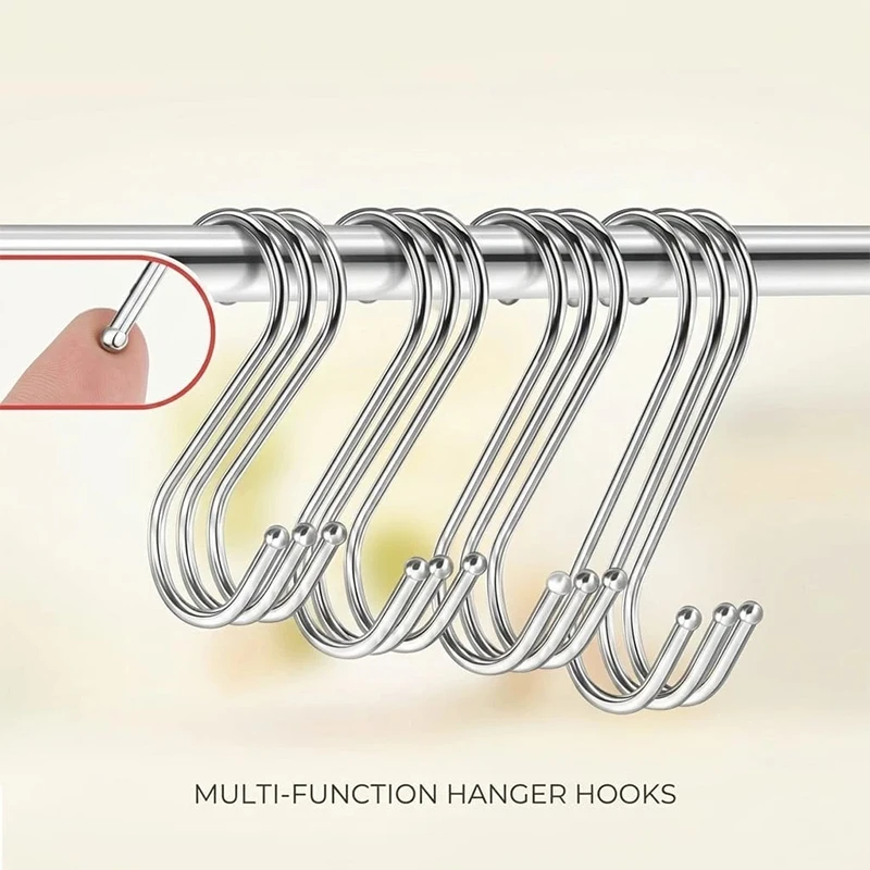10PCS Stainless Steel S-Hooks Curved Design Heavy Duty for Home Restaurant Storing Cookware Pans Bags Cups Tableware