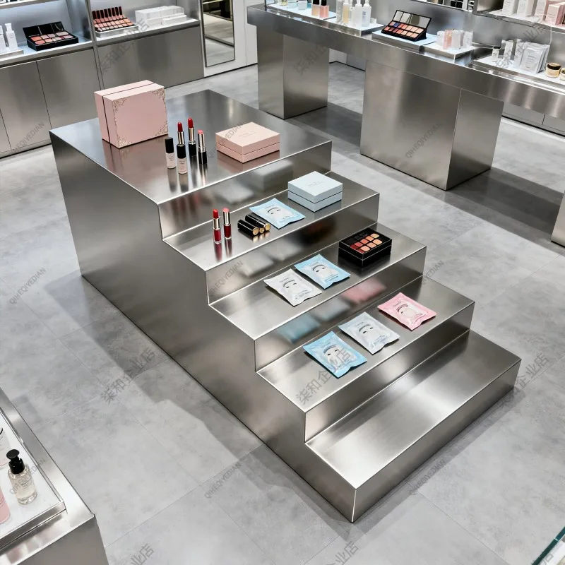 Stainless steel storage table trapezoidal Nakajima display table beauty salon flowing water table