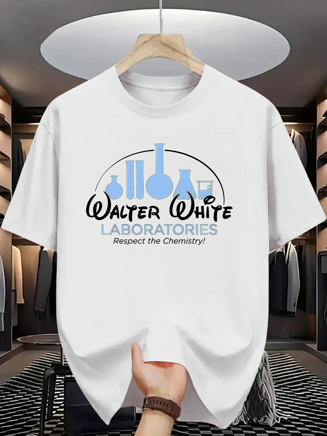 

Мужская коричневая футболка Walter White Laboratories в повседневном летнем стиле с принтом в стиле химии, коротким рукавом, круглым вырезом