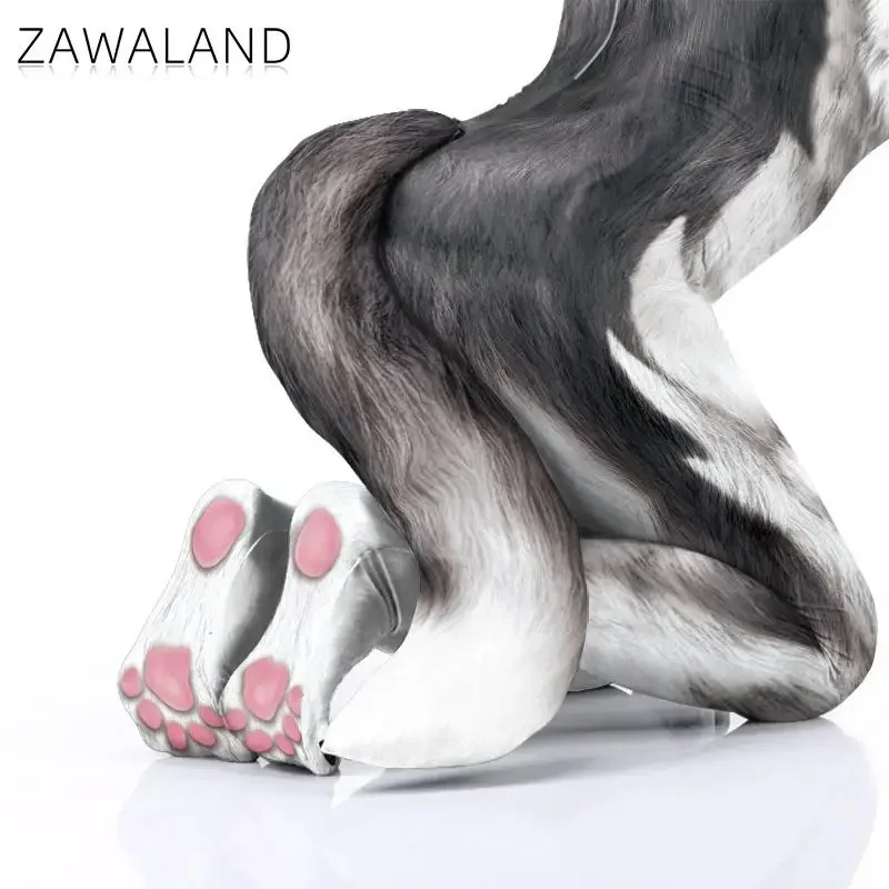 Zawaland Animale Lupo Costume Cosplay da uomo adulto Husky siberiano Tuta con coda Fancy Dress Up Stampa Zentai Tuta intera