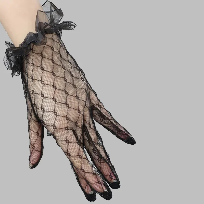 

Lace Net Yarn Gloves Elegant Hollow-Out Women Black Red White Short Lace Bridal Gloves Wedding Party Accessories Gloves