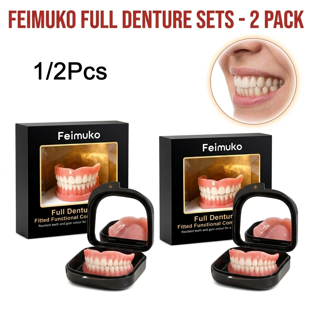 Premium Custom Upper & Lower Full Mouth Silicone Dentures, Lifelike Natural Teeth All-Day Comfort Boost Confidence & Oral Care