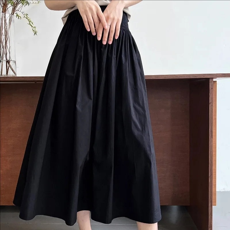 

Autumn new casual loose pleated A-line long skirt women