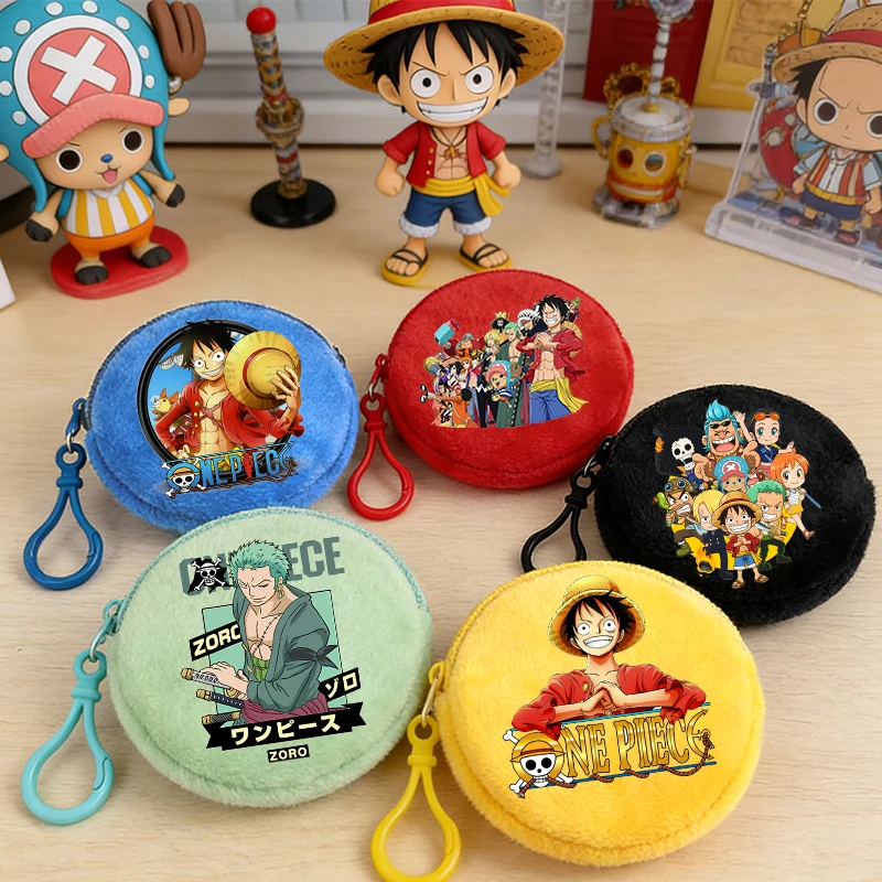 

Ones Piece Round Plushd Coin Purse for Cute Anime Zoro-Luffy-Boys Kids Wallets Man Keychain ID Card Storage Mini Pocket MoneyBag