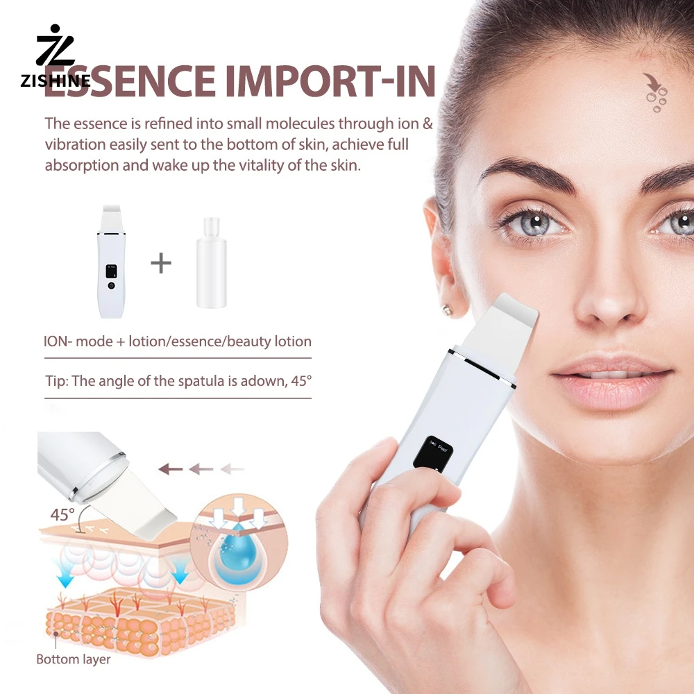 Professional ultrasonic facial cleansing device, deep ion cleansing and exfoliation, rechargeable skincare and beauty device.