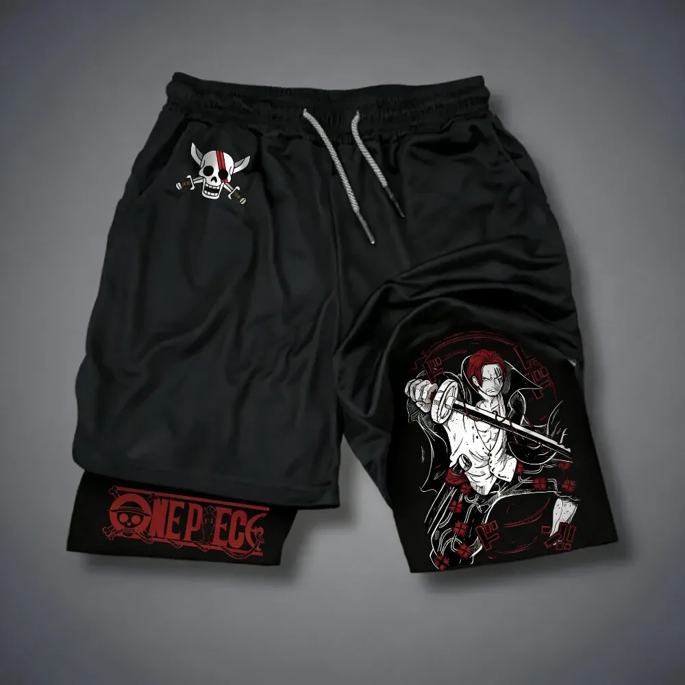 

Шорты унисекс ONE PIECE Shanks, классический аниме-принт, двухслойные, летние, 2026, свободные, спортивные, дышащие