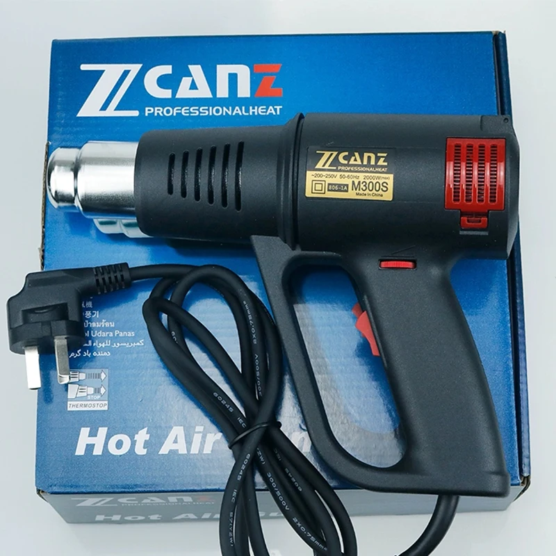 

Zcanz2000W Industrial Hair Dryer Heat Shrinkable Film Heating Packaging Hot Air Tube Blowing Machine Hot Air Gun Delivered One European Standard Conversion Plug Each