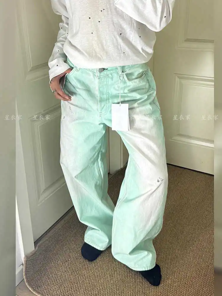 

Blue Jeans for Women High Waist American Wide Leg Pants Y2K Vintage Straight Baggy Denim Trousers 2024 Spring Oversize Pants