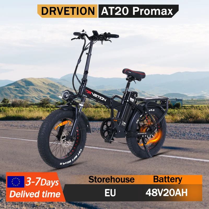 DRVETION AT20 Pro Bremsen Elektrofahrrad Leistungsstarker Motor 48V20AH Batterie Elektrofahrrad für Erwachsene 20,4 Zoll All-Terrain-Reifen E-Bike
