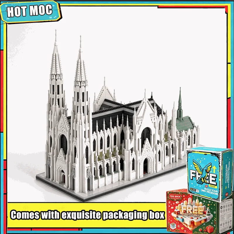 18558PCS Landmark Gothic Cathedral Church Architecture Model Building Blocks Creative DIY Assembly Educational Toy Display Gift