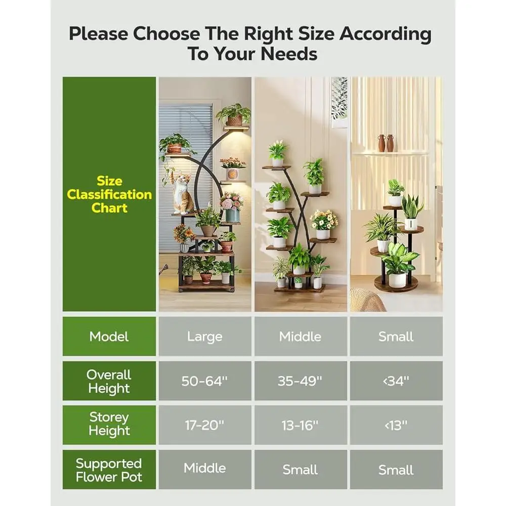 屋内植物スタンド グローライト付き 多層植物棚 61インチ 金属製植物ラック ストレージオーガナイザー ホーム&ガーデン