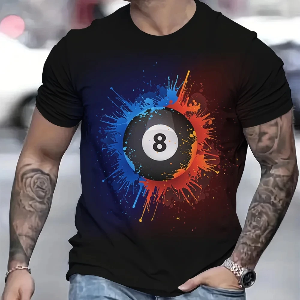 Summer Fashion New Men's T-shirt 3D Printed Billiards Pattern Short sleeved Top Street Harajuku Clothing Summer O-neck Large Pul