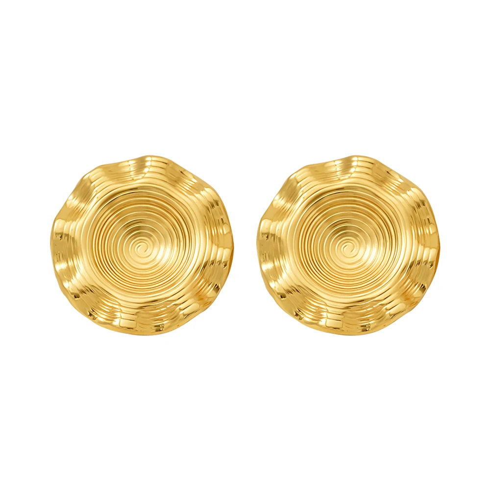 

18K Gold Plated Stud Earrings for Women Stylish Stainless Steel Jewelry Ripple Spiral Waves Design Hyperbolic Statement Earrings