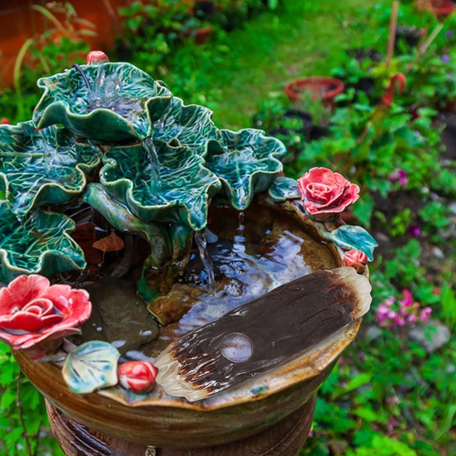 

Replaceable Ceramic Waterfall Fountain Spout Decorative Indoor Outdoor Fountain Part for Garden Courtyard Water Feature