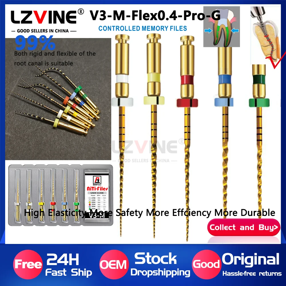 Flexible Goldene NiTi Endodontische Feilen Wärmeaktiviert 04 06 Taper 15 # 20 # 25 # 30 # 35 # 40 # Dentaler Rotationswurzelkanal-Feiler für Maschinengebrauch