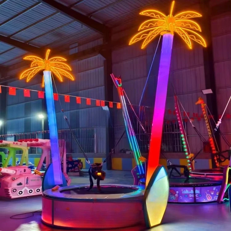 Popular New Amusement Rides Amusement Park Equipment Round Single Jump Bungee Jumping Trampoline with Colorful Lights