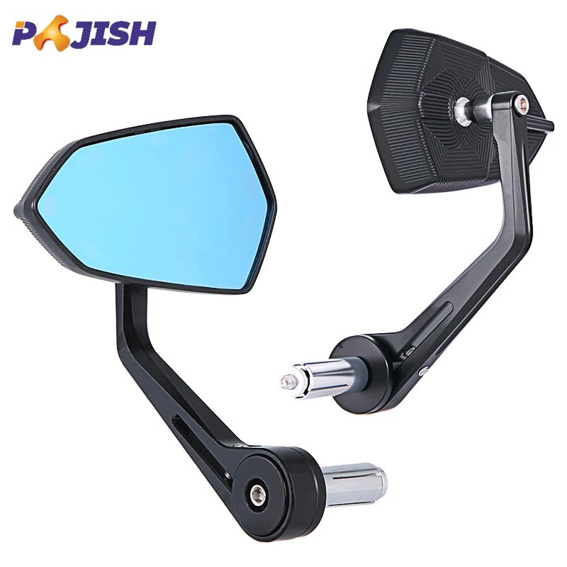 Electric Motorcycle CNC Modified Aluminum Adjustable Handle Mirror 22mm Universal Anti-glare Rearview Mirrors with Blue Glass