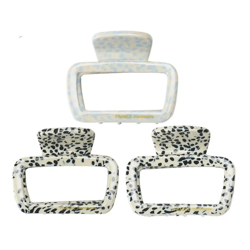 

Geometric Hollow-Out Hair Clip High-End Rectangular Splashed Acetate Shark Clip for Women Hairstyle Accessories