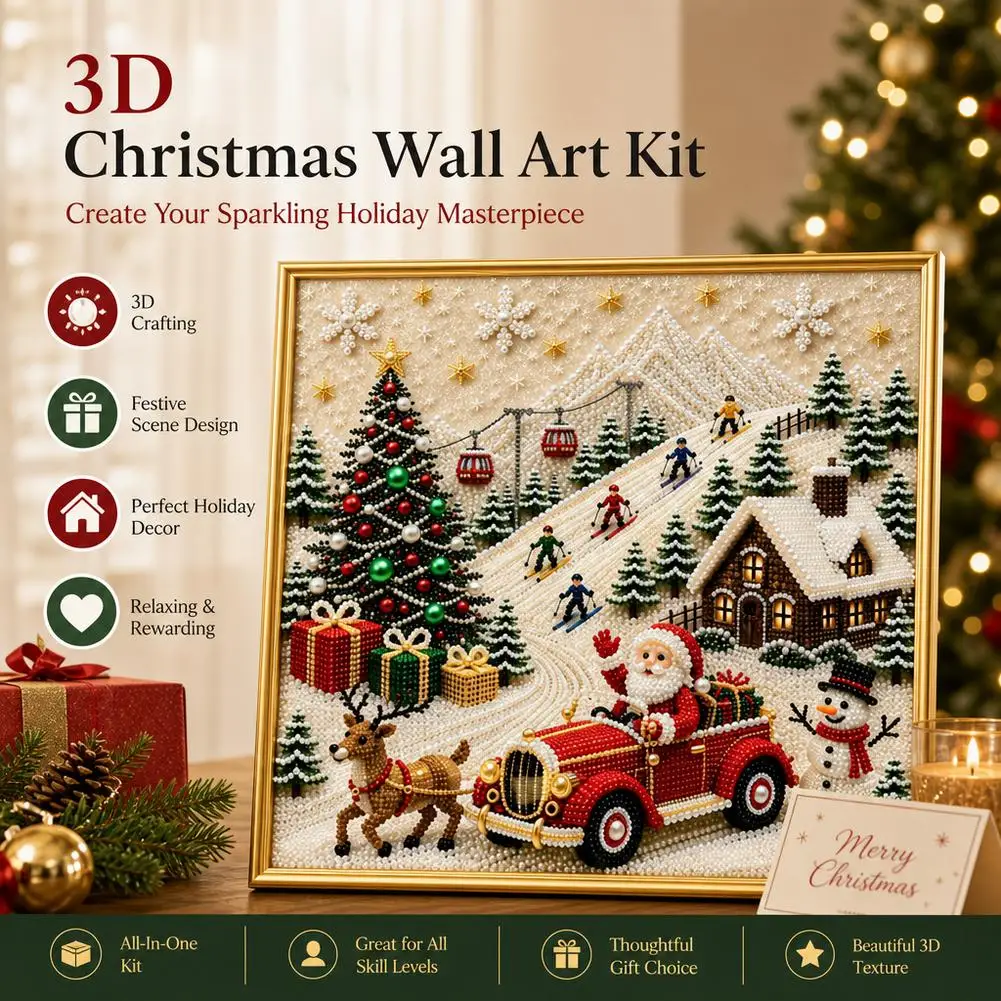 Premium 3D Christmas Wall Art Kit | Luxury Flocked Canvas With Scratch-Resistant Non-Fading Beads DIY Holiday Decor
