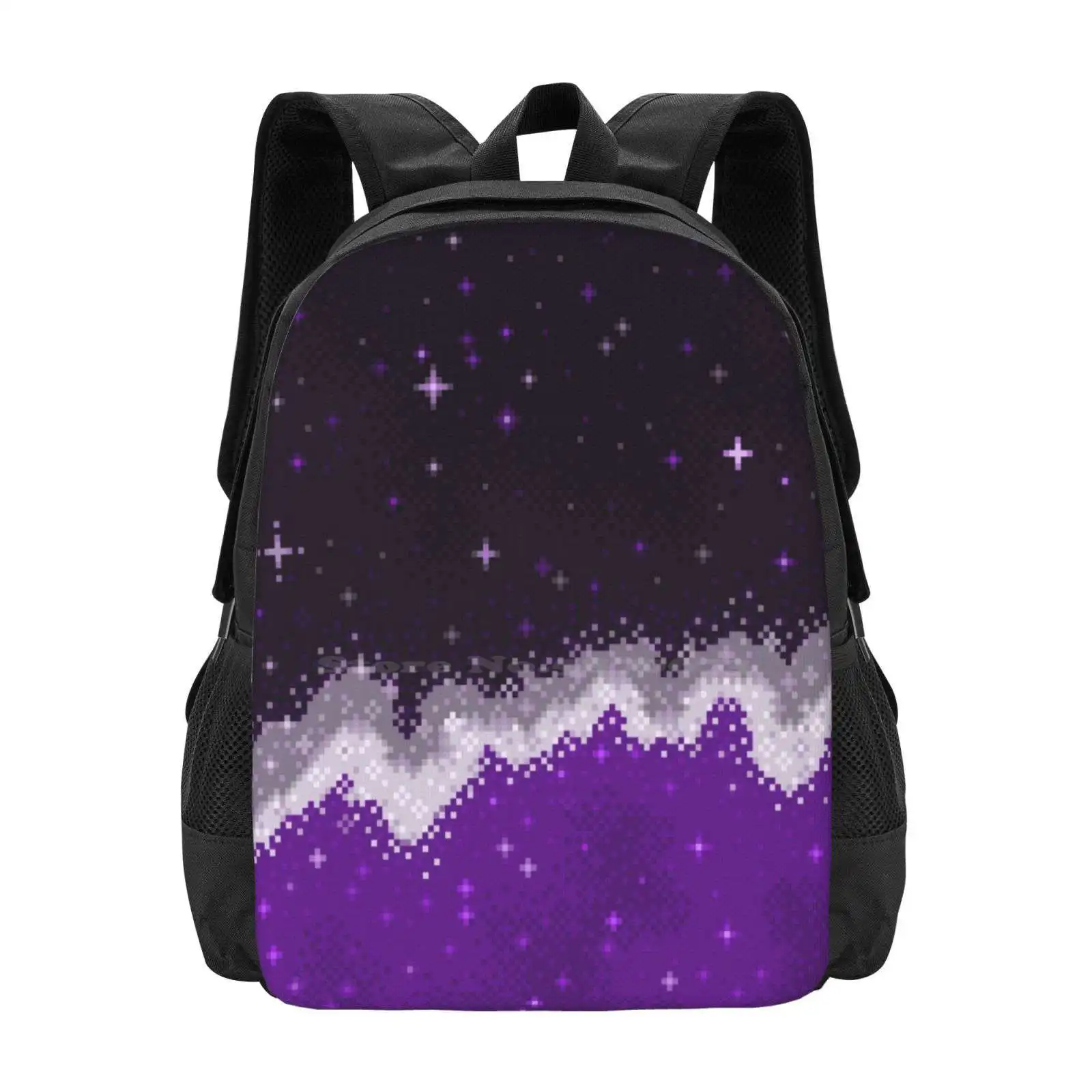 Ace Pride Flag Galaxy Backpack For Student School Laptop Travel Bag 8Bit Pixel Art Sp8Cebit Space Aesthetic Purple Grey White