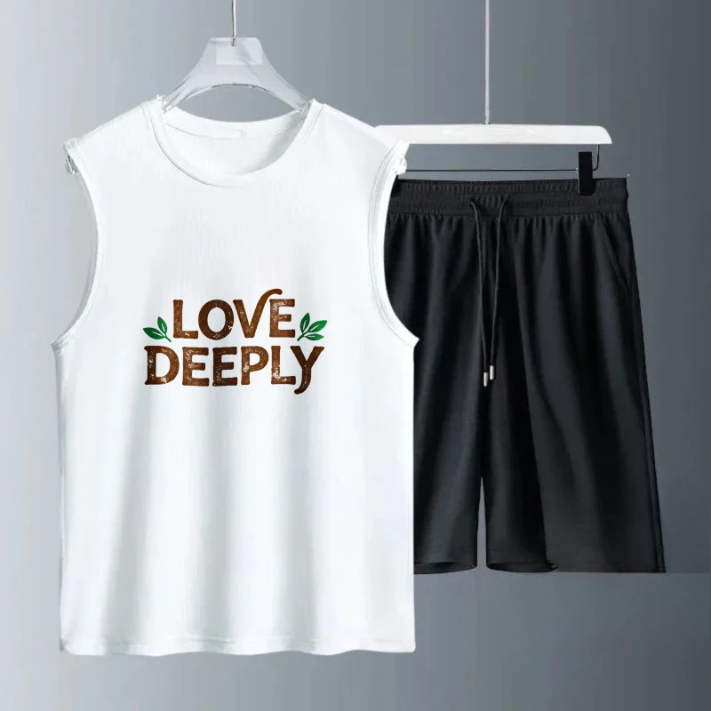 

Men's Tank top Sets Short Sleeve+ Shorts Breathable Summe new men's sets Men's summer clothing sweatshirt set Fashion Polyester