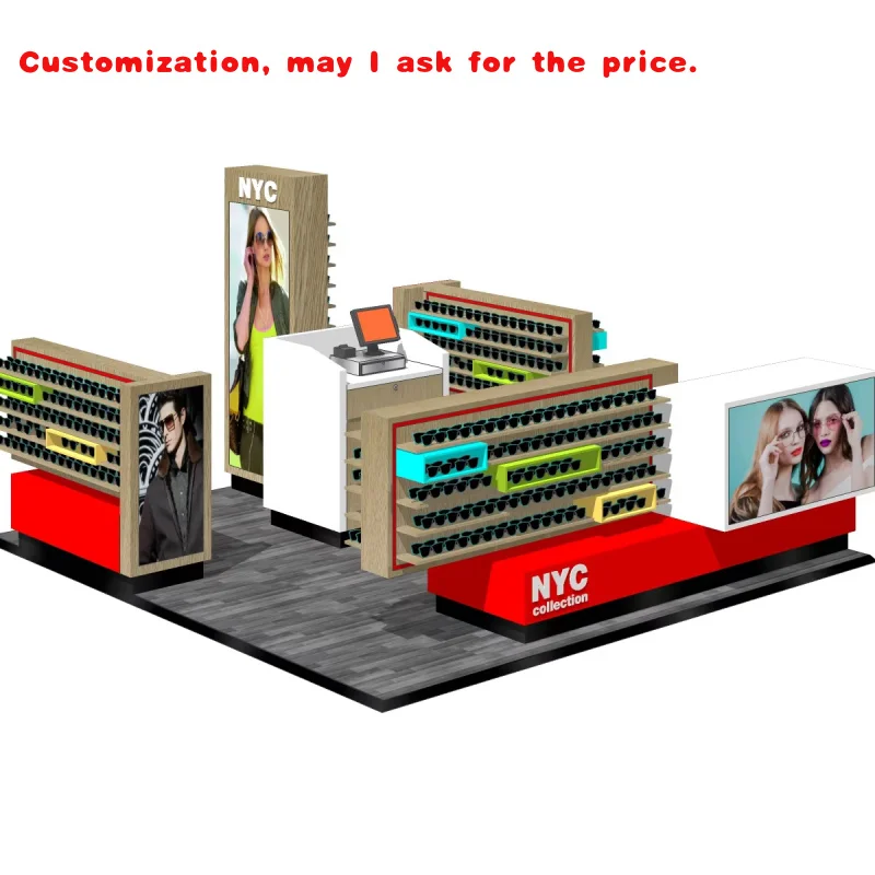 

на заказ. Деревянный киоск для очков премиум-класса со встроенными светодиодными полосками - роскошная витрина для бутика солнцезащитных очков