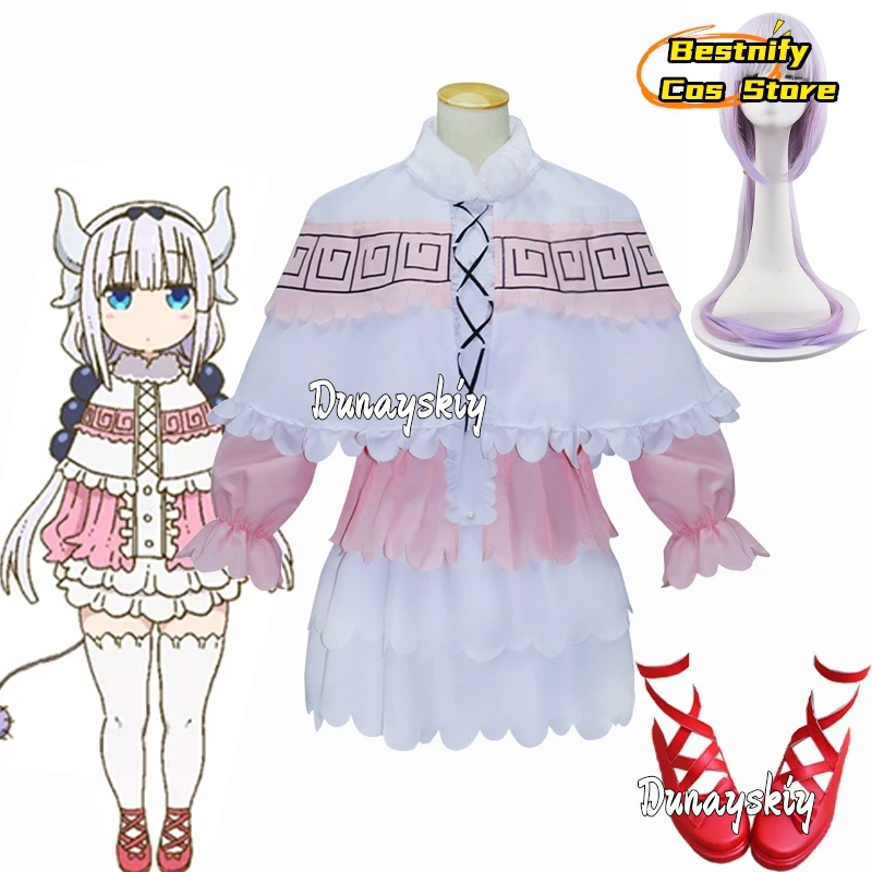 Kamui Kanna Cosplay Costume Anime Miss Kobayashi's Dragon Maid Role-play Outfit Women's Dresses Stockings Wigs Set Lolita Dress