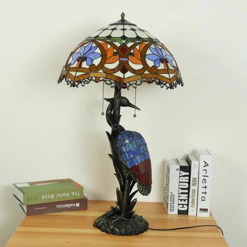 Newly Colorful Stained Table Lamp D50cm H83cm Luxurious Decora Garden E27 Bedside Lamp Living Room Decoration Bedroom Table Lamp