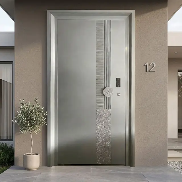Best Selling High End Aluminum Alloy Entrance Door Anodized Finish Modern Hinged Doors Anti Theft Design Residential Doors 3