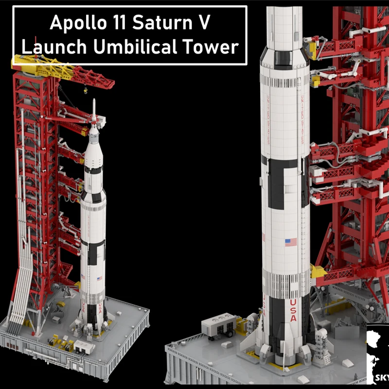 MOC Building Blocks Apollo 11 Launch Umbilical Tower Space Rocket Launch Platform Technology Bricks Toys Sets Kid\'s Xmas Gifts