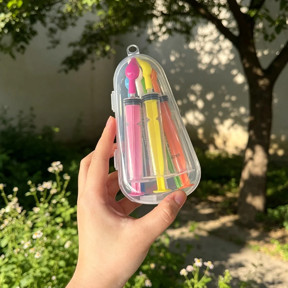Pet Baby Bird Feeding and Watering Kit 6-Piece Set, Colorful 10ml Graduated Syringe + Feeding Spoon + Matching Sealing Cap, Bird Chick Feeding and Watering Tool Set