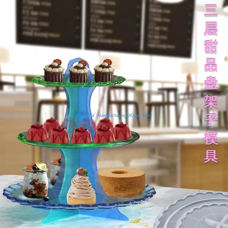 E56A 3 Tier Resin Tray Mold DIY Crystal Epoxy Resin Mould Fruit Plate Cake Stand Silicone Mold for Serving Dessert Platter