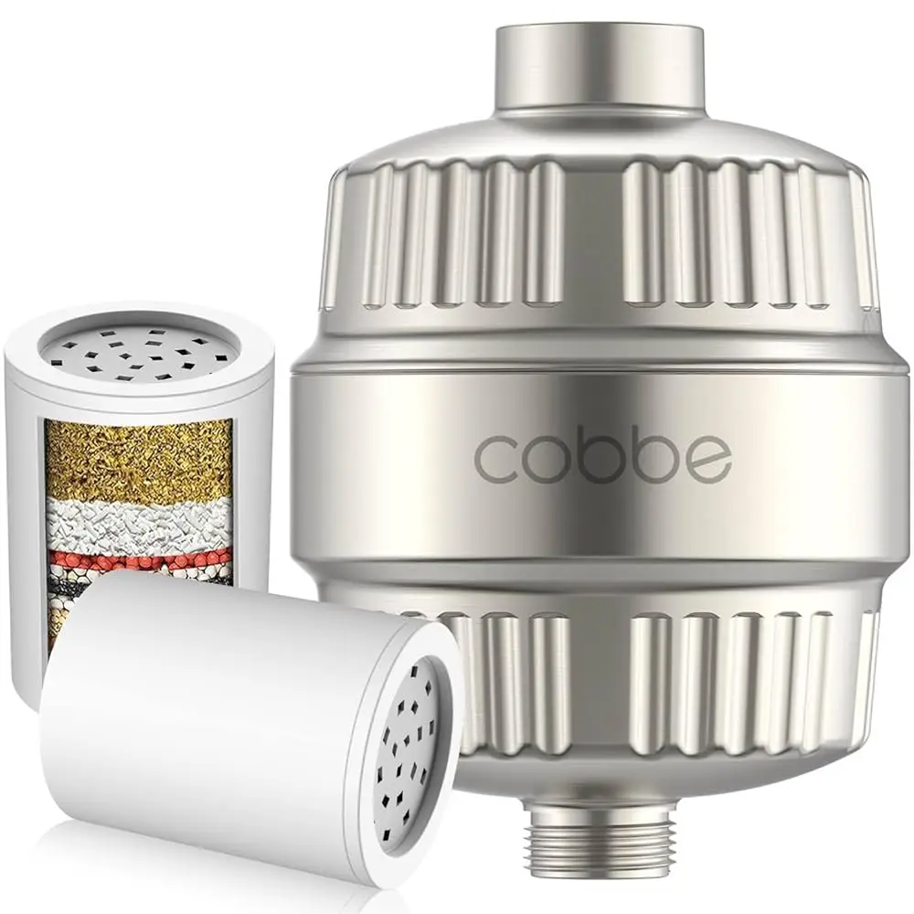 

AllexpreskCobbe Shower Filter for Hard Water Shower Head Filter - with 2 Replaceable Filter Cartridges - High Output Shower Wate