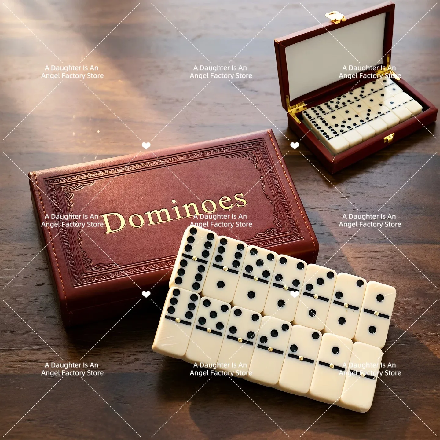 Domino 28 Pieces Melamine Dominoes Boxed Indoor Board Game Leather Packaging Board Game Toy 21cm