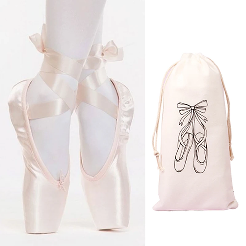 1PC Storage Bag Double Drawstring Drawstring Satin Ballet Shoe Storage Bag Creative Silk Screen Velvet Bag Satin Ballet Shoe Bag