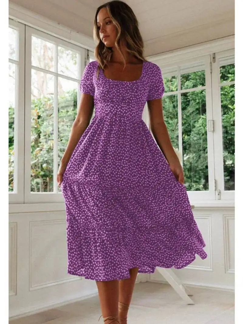 

Винтажный принт с пышными рукавами, летние пляжные милые платья, повседневное длинное платье макси с квадратным воротником и цветочным принтом Festa, модное сексуальное женское платье 195E