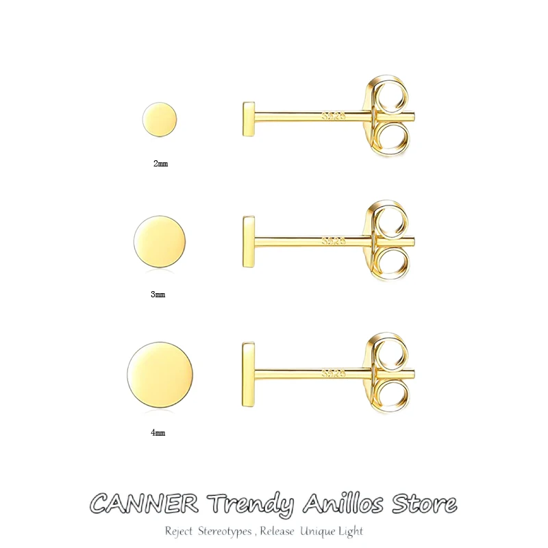 Canner Classic 1Set 2/3/4mm 925 Sterling Silver Stud Earrings Fashionable Korean Round Gold Earrings Piercing Fine Jewelry W4