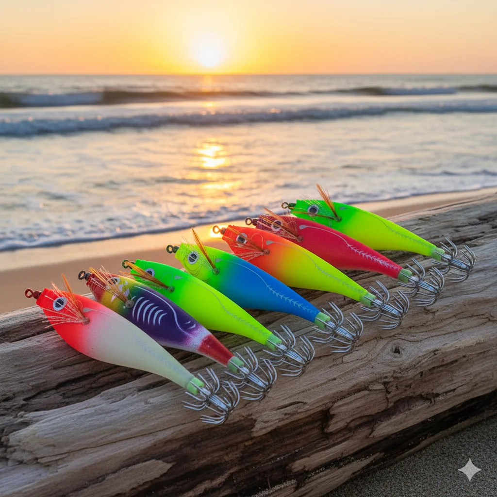 1PC  horizontal Squid Jigs 9.5cm 10g Fishing Lure Artificial Squid Hook Plated Jigging Baits For Sea Fishing Cuttlefish Luminous