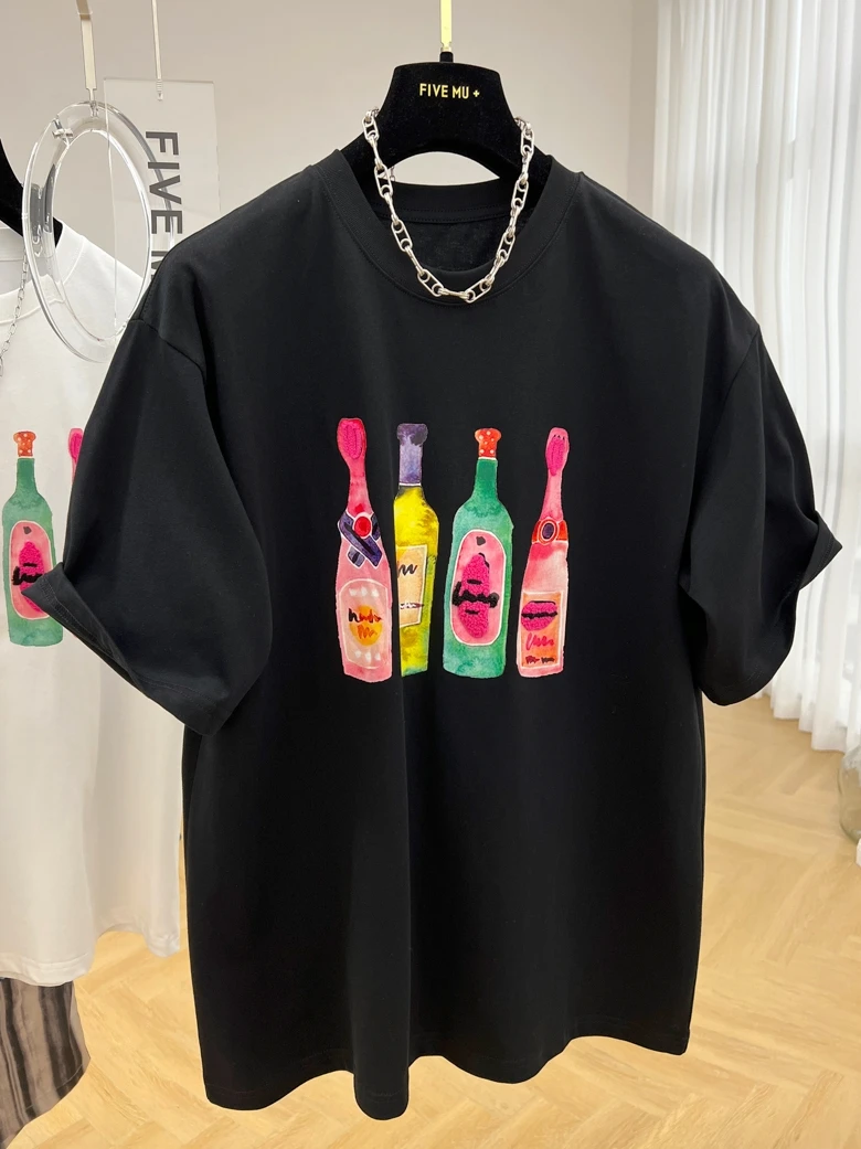 plus Size 300 Pou Large Version Loose Fit Pure Cotton round Ne ort Sve T-irt Women Summer Unique Print f Sv...