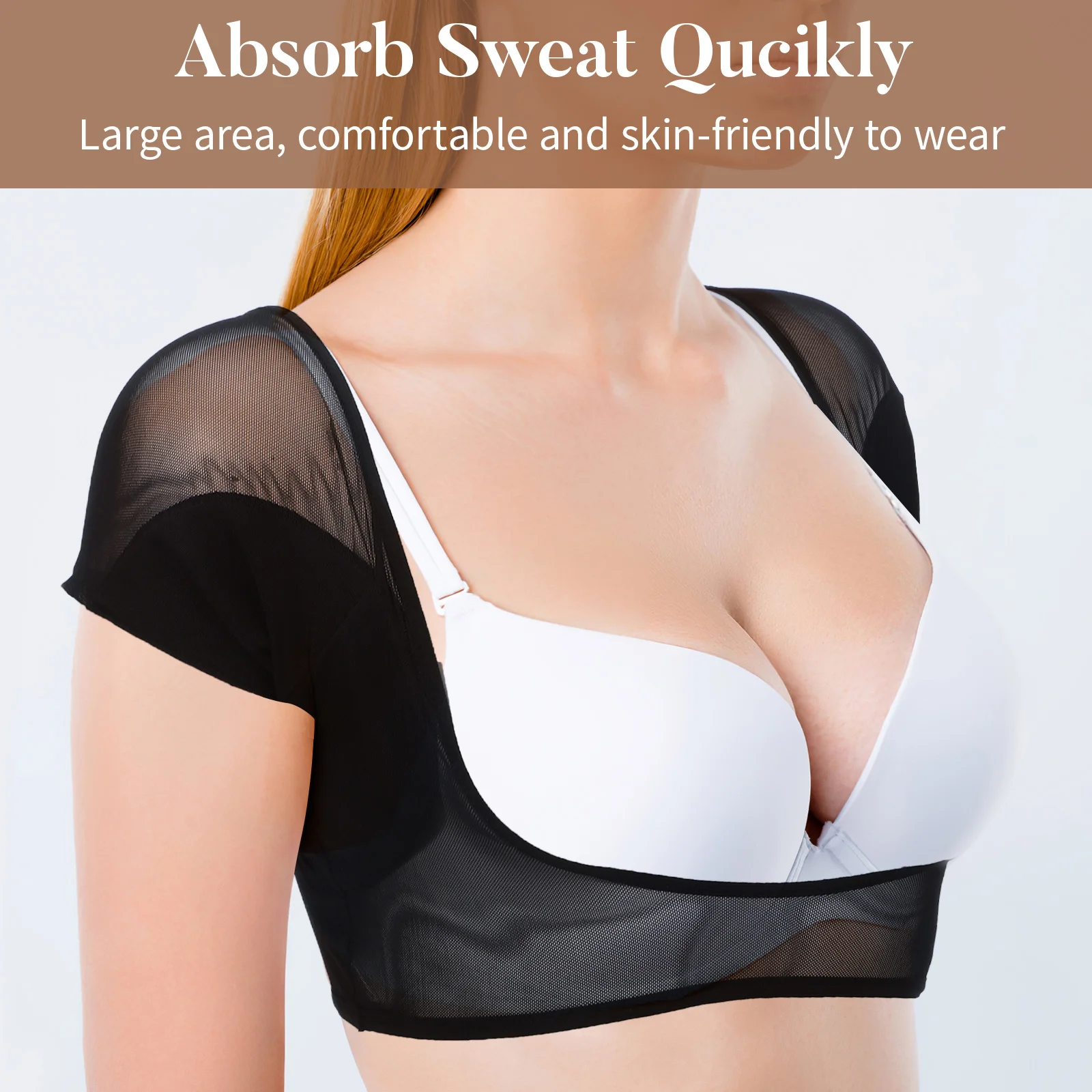 3 قطعة وسادة عرق الإبط سترة للنساء تحت الإبط قميص داخلي مقاوم للعرق قابل لإعادة الاستخدام نايلون أسود أبيض لون البشرة مقاس M #5