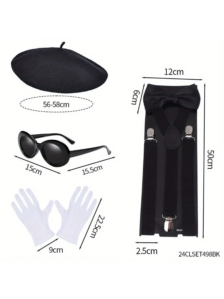 PESENAR Mime Kunstenaar Accessoires 6 Stuks met Baret Hoed Jarretel Sjaal Handschoenen Gezicht Verf Sokken voor Halloween mime Kostuum