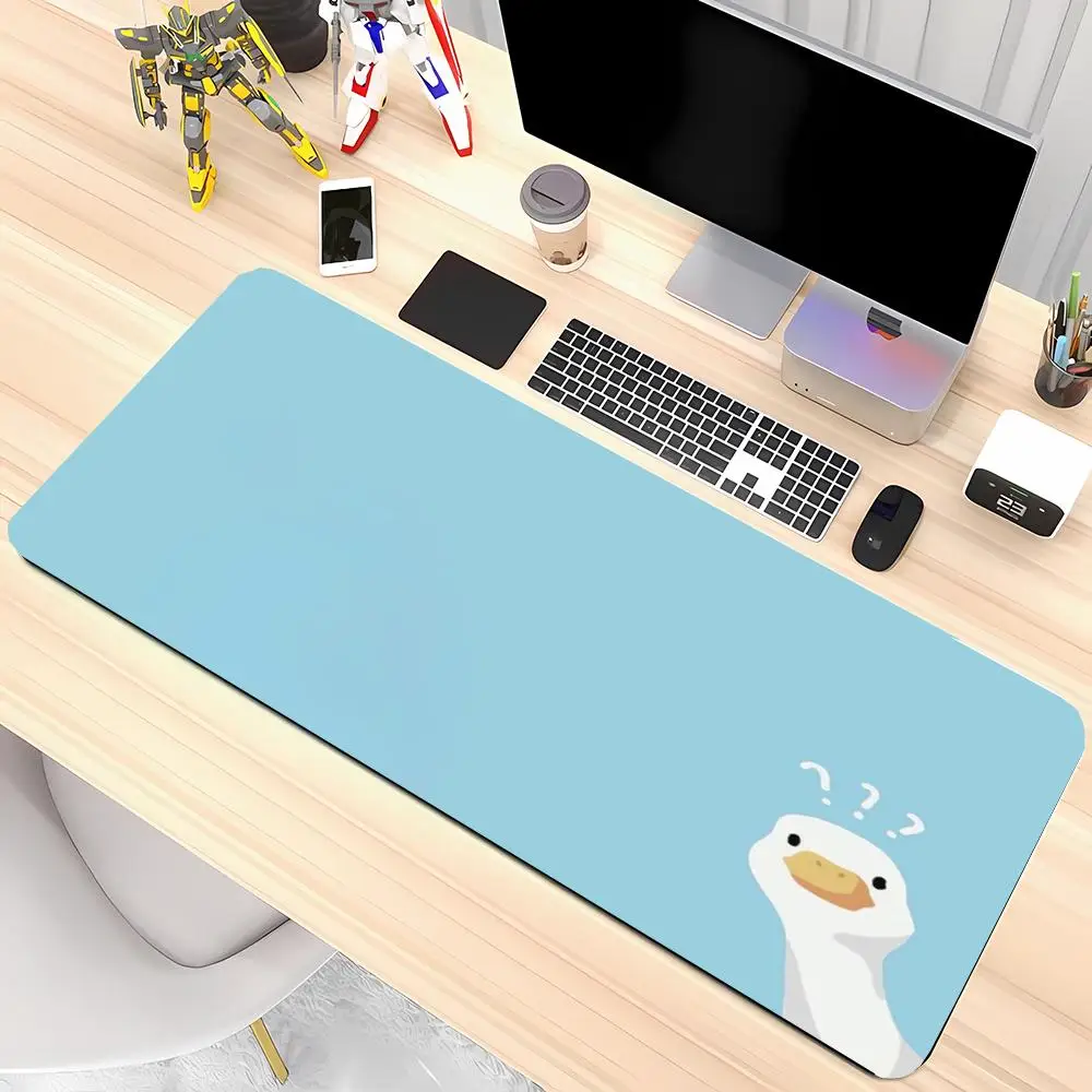 Anime Playmat Light Blue Background Cute Duck With Question Mark Mousepad Large Size For Laptop Bedroom Learning Mat