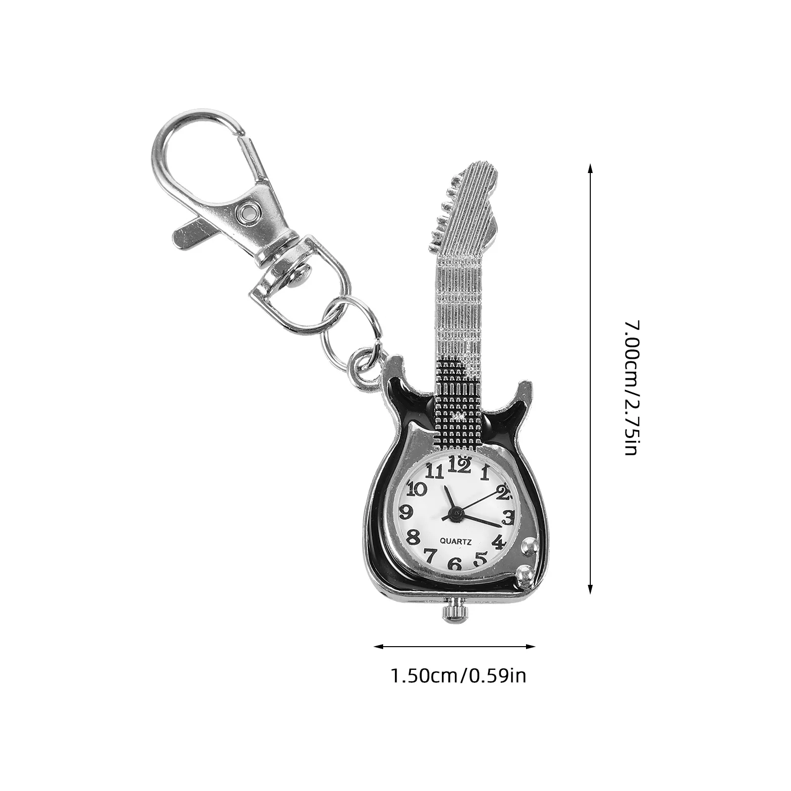 حركة الكوارتز الرجعية الغيتار ساعة الجيب المفاتيح مشبك خفيف الوزن على حقيبة الساعة قلادة معلقة على ظهره سحر #4