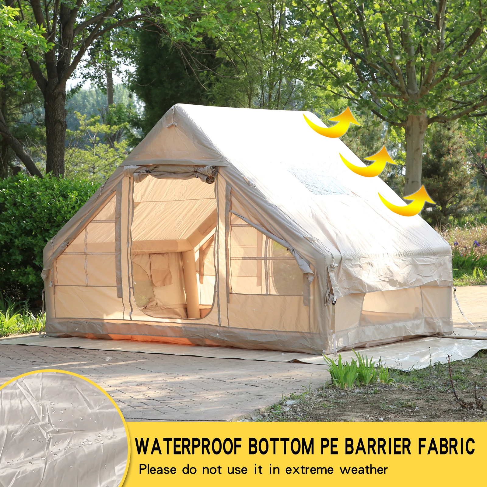 Exquisite Small Inflatable Tent with Starry Skylight, Oxford Cloth, 6.3 square Meters, Family Camping Tent
