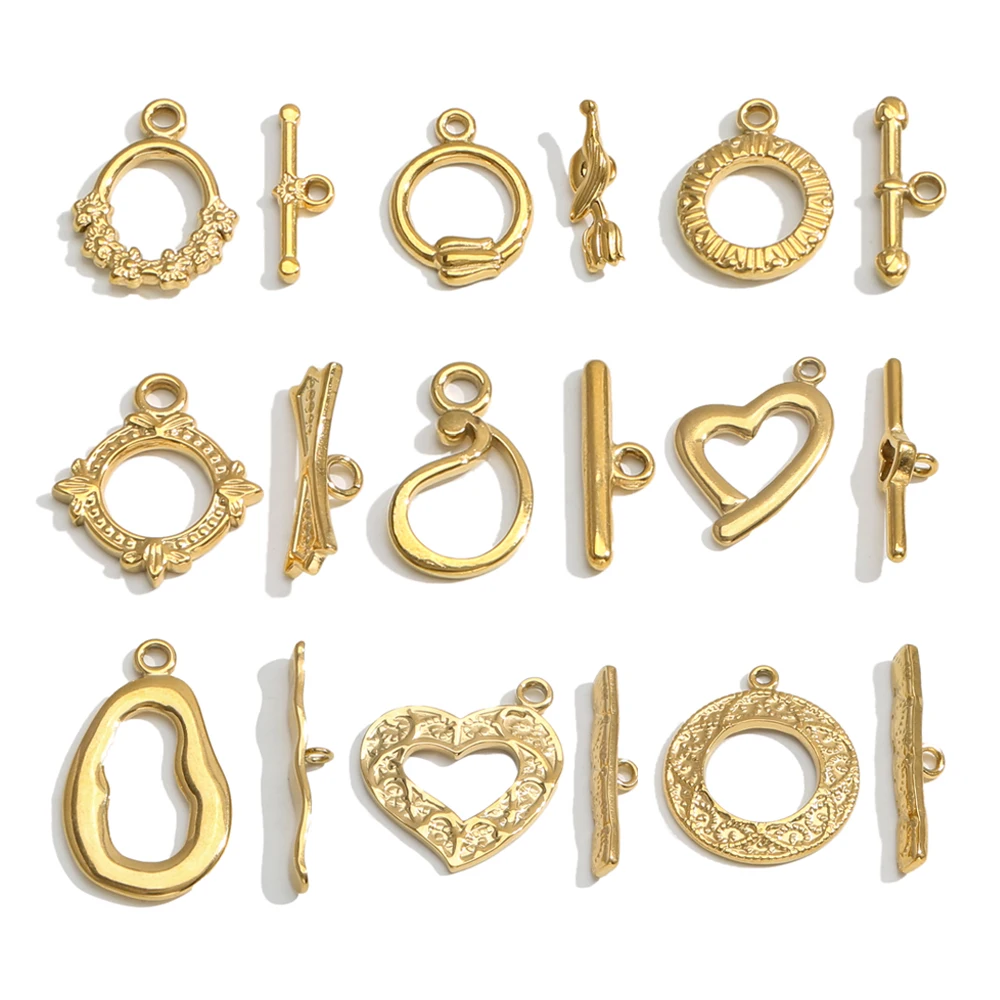 

5set Stainless Steel OT Clasps Heart Round Toggle Connector Gold-plated DIY Necklace Bracelet Jewelry Making Materials Wholesale