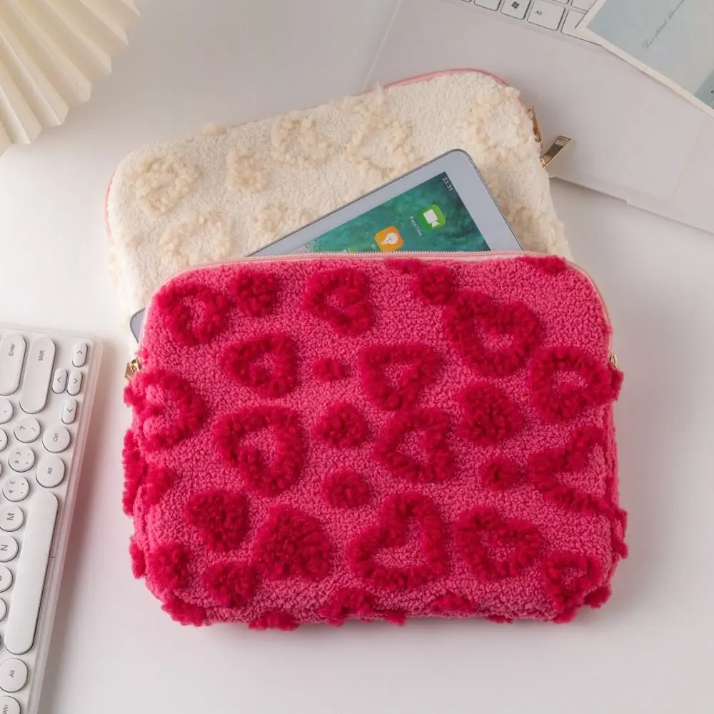 11/13/15inch Laptop Sleeve Heart Pattern Zipper Closure Notebook Computer Sleeve Soft Texture Plush Tablet Sleeve
