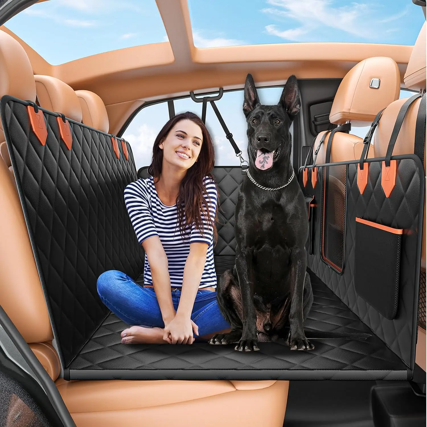 

Heavy-Duty Waterproof Dog Car Seat Cover with Hard Bottom, 500lb Capacity, Non-Slip Design for SUV & Sedan